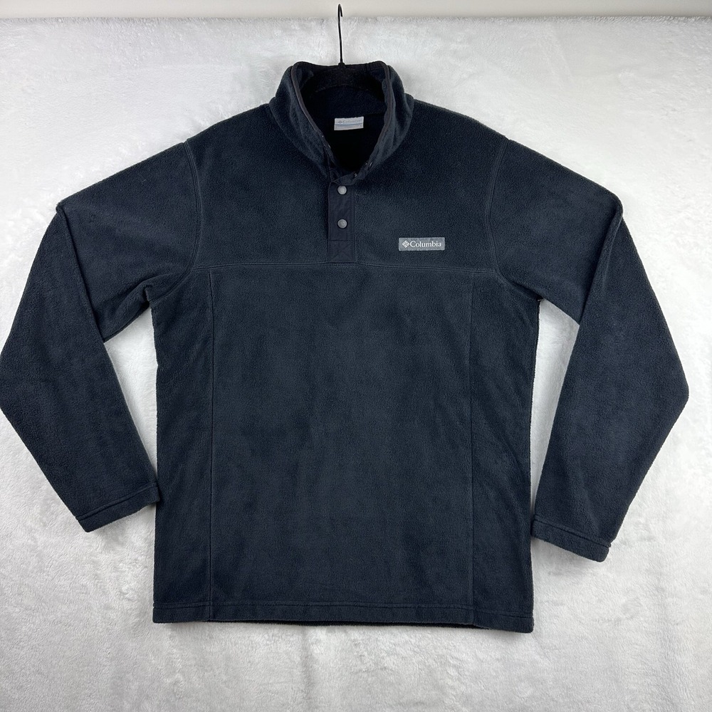 Columbia 1/4 Snap Fleece Jacket Mens Small Long Sleeve black gray EUC - Picture 1 of 10
